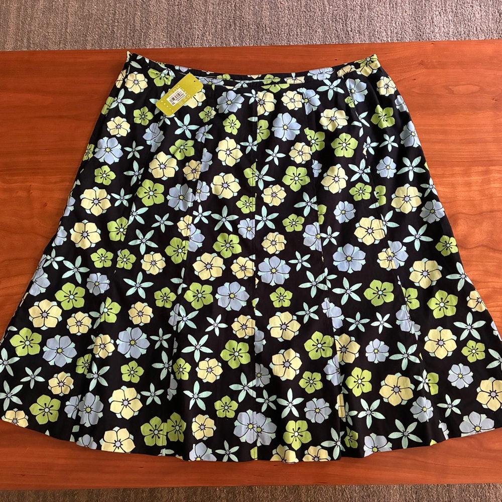 Sigrid Olsen Floral A-Line Skirt - Black, Green, Yellow, Blue. Women’s 14W. NWT